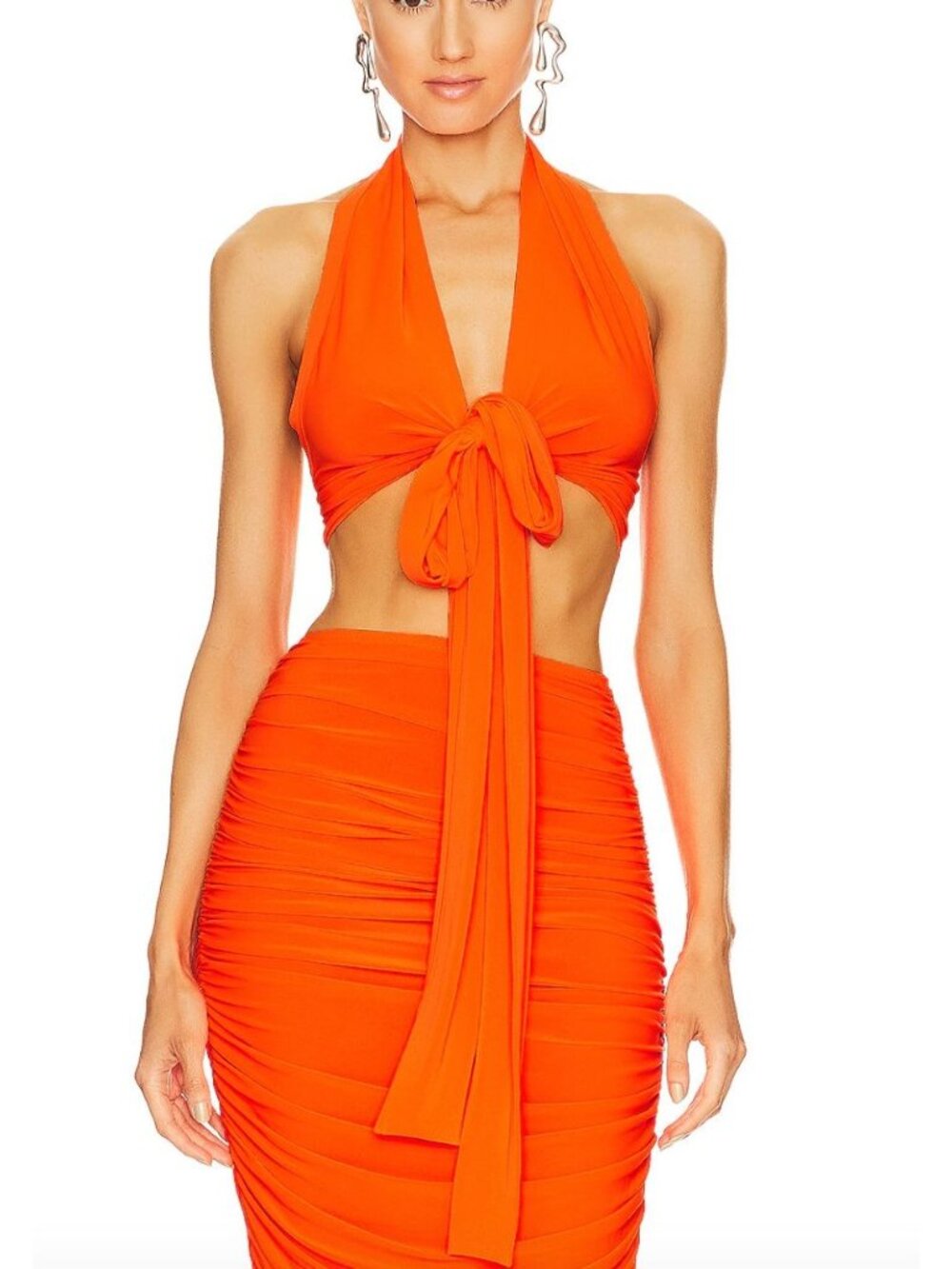 NORMA KAMALI halter wrap top in SOS orange size XS